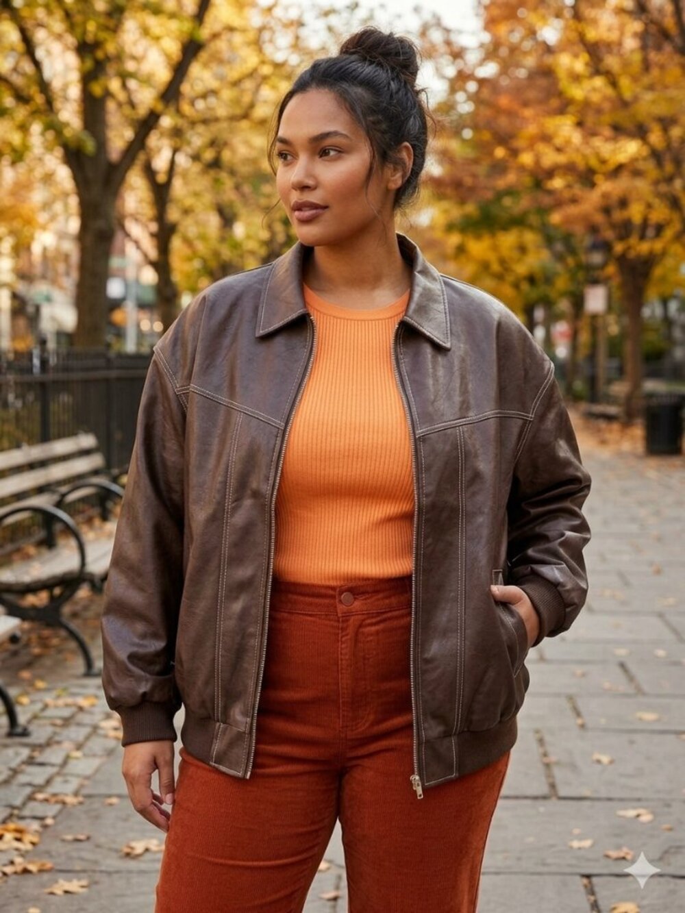 NWT Utcoco Brown Faux Leather Contrast Stitch Jacket XXL